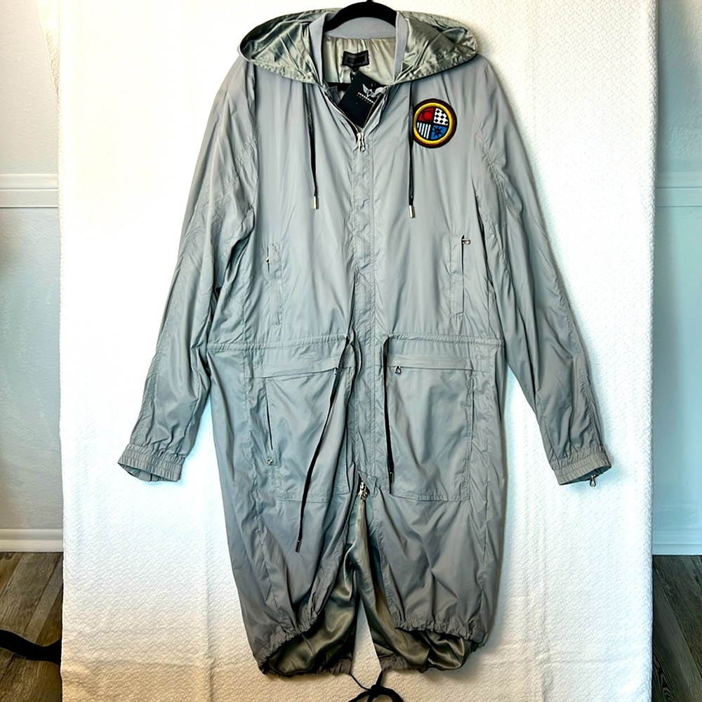 Cordova 🆕 Grey Hooded Coat Zip Up Long Tech Trench Jacket Windbreaker Sz. L
